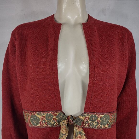 Sleeping on Snow burgundy dark red Lambswool blend belted cardigan ladies XL - Picture 2 of 7